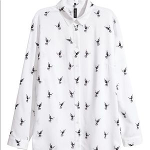 White Bird Print Button Up